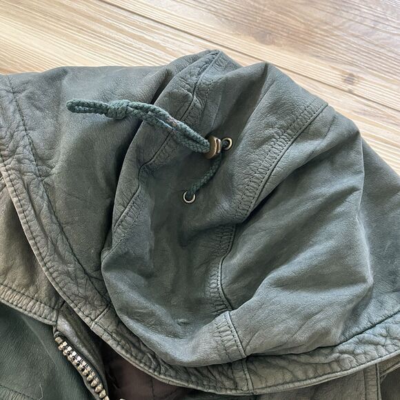 Vintage 80s 90s Grunge 100% Leather Worn Forest Green Heavy Coat Jacket Men's M - Picture 9 of 14